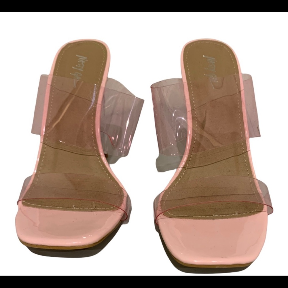 Nasty Gal Pink Square Toed Clear Block Heel